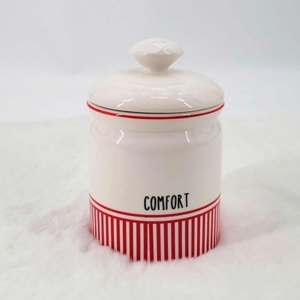 Dol Snow Red Stripes Ceramic Container Jar With Lid.